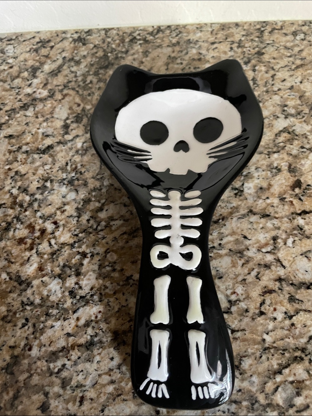 Halloween Black Ceramic Skeleton Cat Spoon Rest - Home Holiday Decor